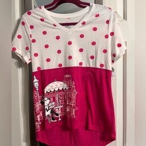 NWT Disney Parks Bistro Minnie pink polka dots adult small